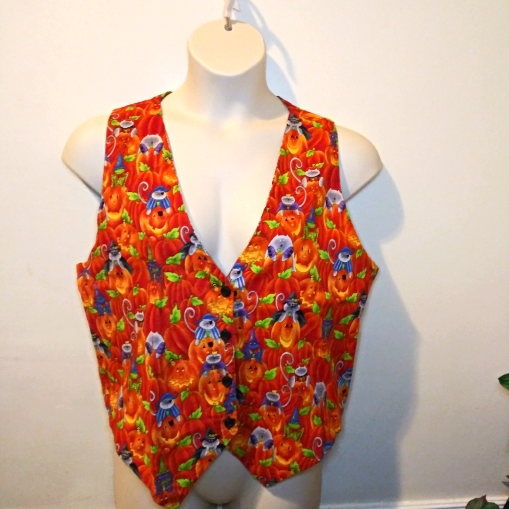 Vintage Orange Pumpkin Print Vest